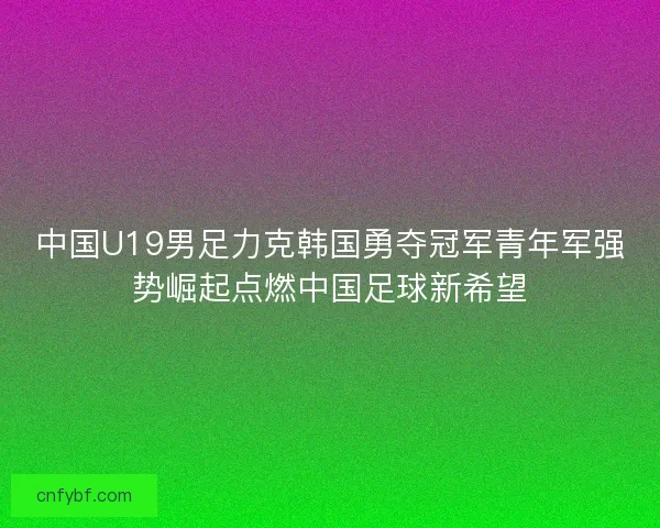中国U19男足力克韩国勇夺冠军青年军强势崛起点燃中国足球新希望
