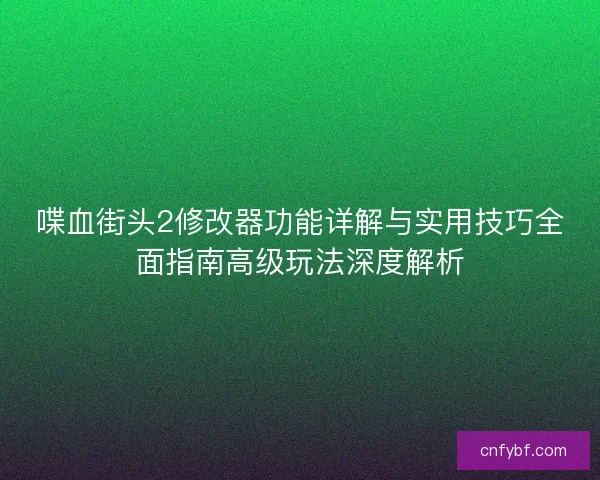 喋血街头2修改器功能详解与实用技巧全面指南高级玩法深度解析